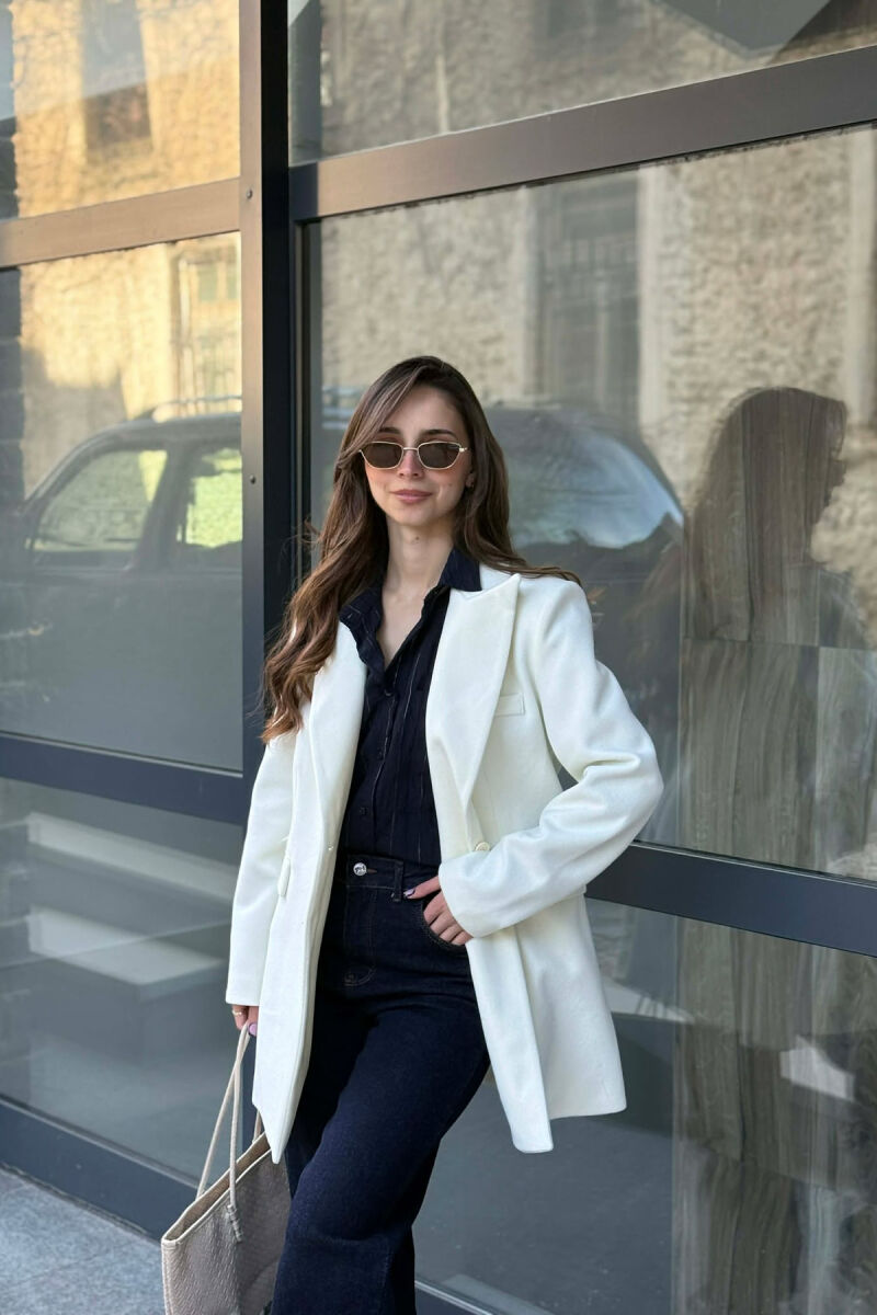 ONE COLOR ONE BUTTON SIMPLE WOMAN JACKET CREAM/KREM - 1