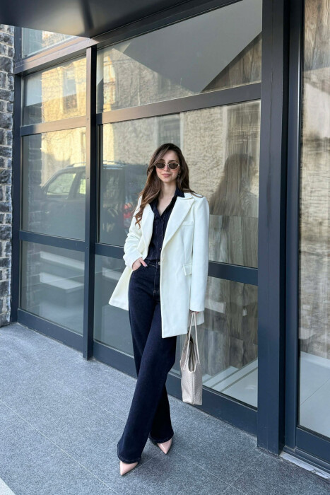 ONE COLOR ONE BUTTON SIMPLE WOMAN JACKET CREAM/KREM - 2