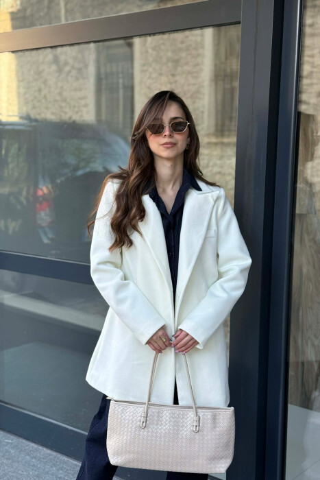 ONE COLOR ONE BUTTON SIMPLE WOMAN JACKET CREAM/KREM - 3