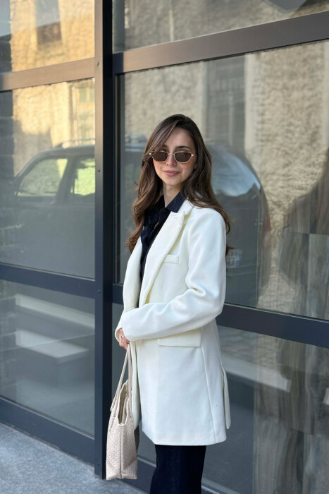 ONE COLOR ONE BUTTON SIMPLE WOMAN JACKET CREAM/KREM - 6