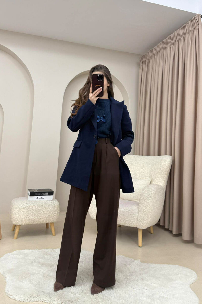 ONE COLOR ONE BUTTON SIMPLE WOMAN JACKET DARK BLUE/BEE - 2