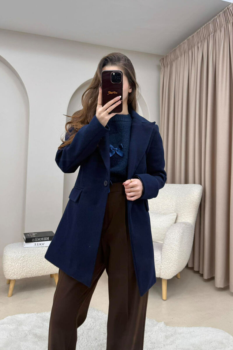ONE COLOR ONE BUTTON SIMPLE WOMAN JACKET DARK BLUE/BEE - 1