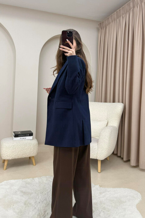 ONE COLOR ONE BUTTON SIMPLE WOMAN JACKET DARK BLUE/BEE - 4