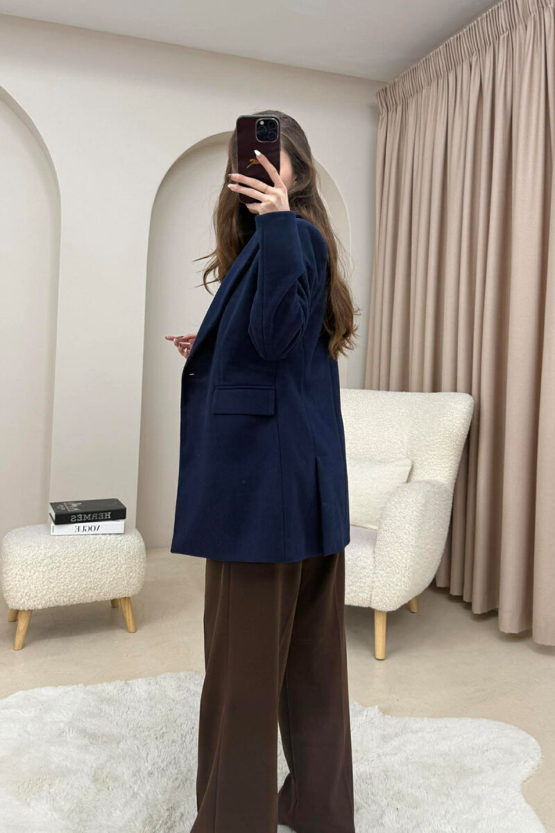 ONE COLOR ONE BUTTON SIMPLE WOMAN JACKET DARK BLUE/BEE - 4