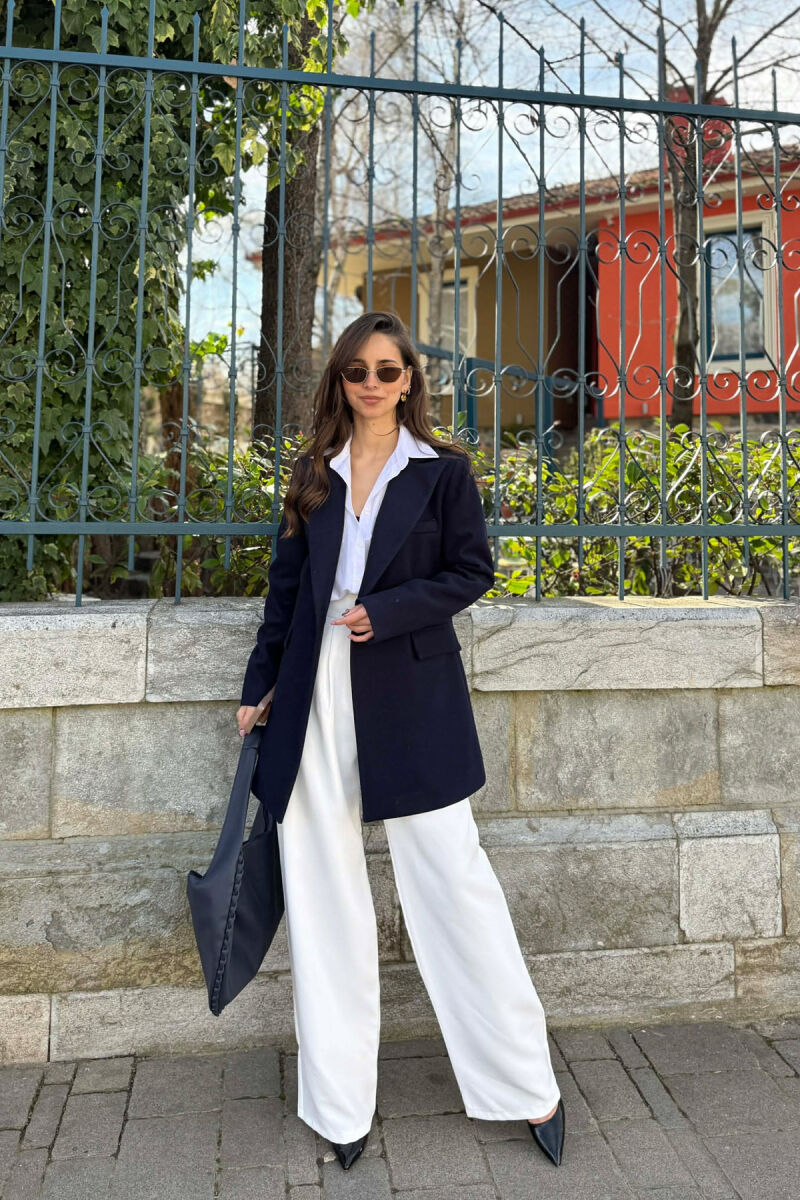 ONE COLOR ONE BUTTON SIMPLE WOMAN JACKET DARK BLUE/BEE - 2