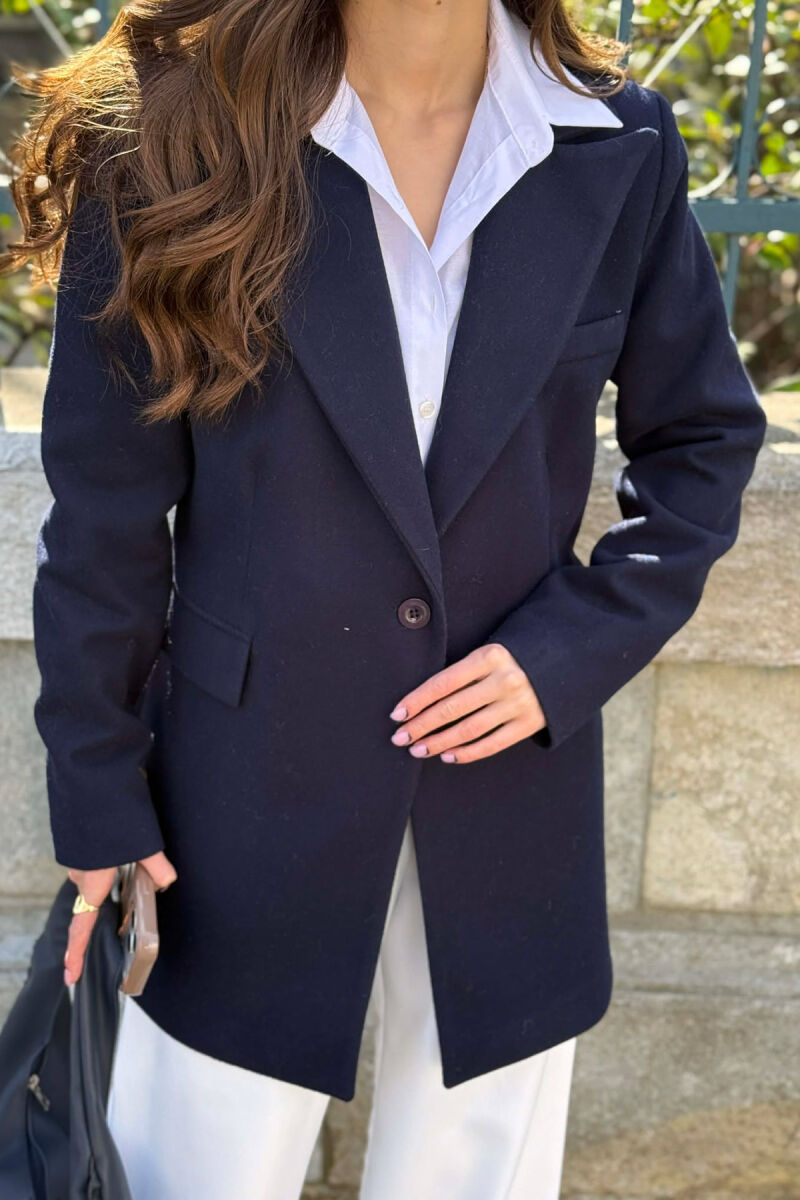 ONE COLOR ONE BUTTON SIMPLE WOMAN JACKET DARK BLUE/BEE - 4