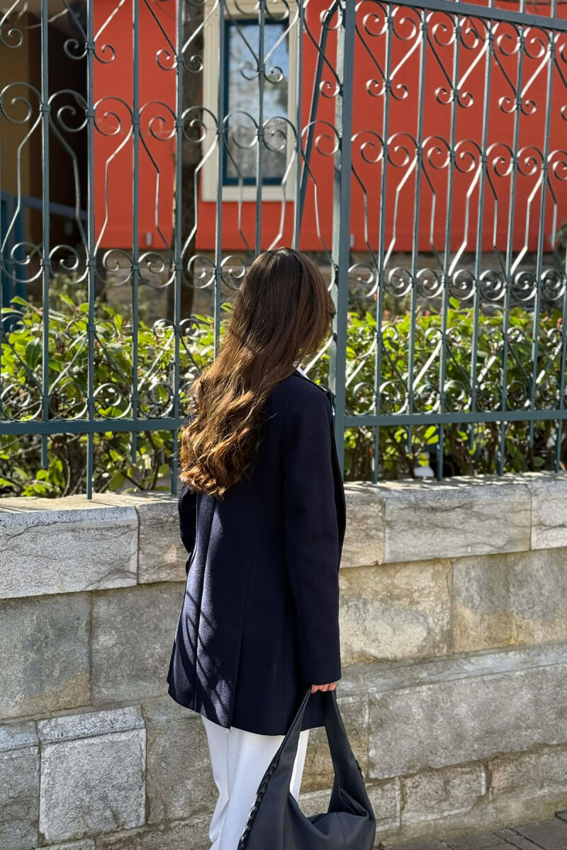 ONE COLOR ONE BUTTON SIMPLE WOMAN JACKET DARK BLUE/BEE - 5