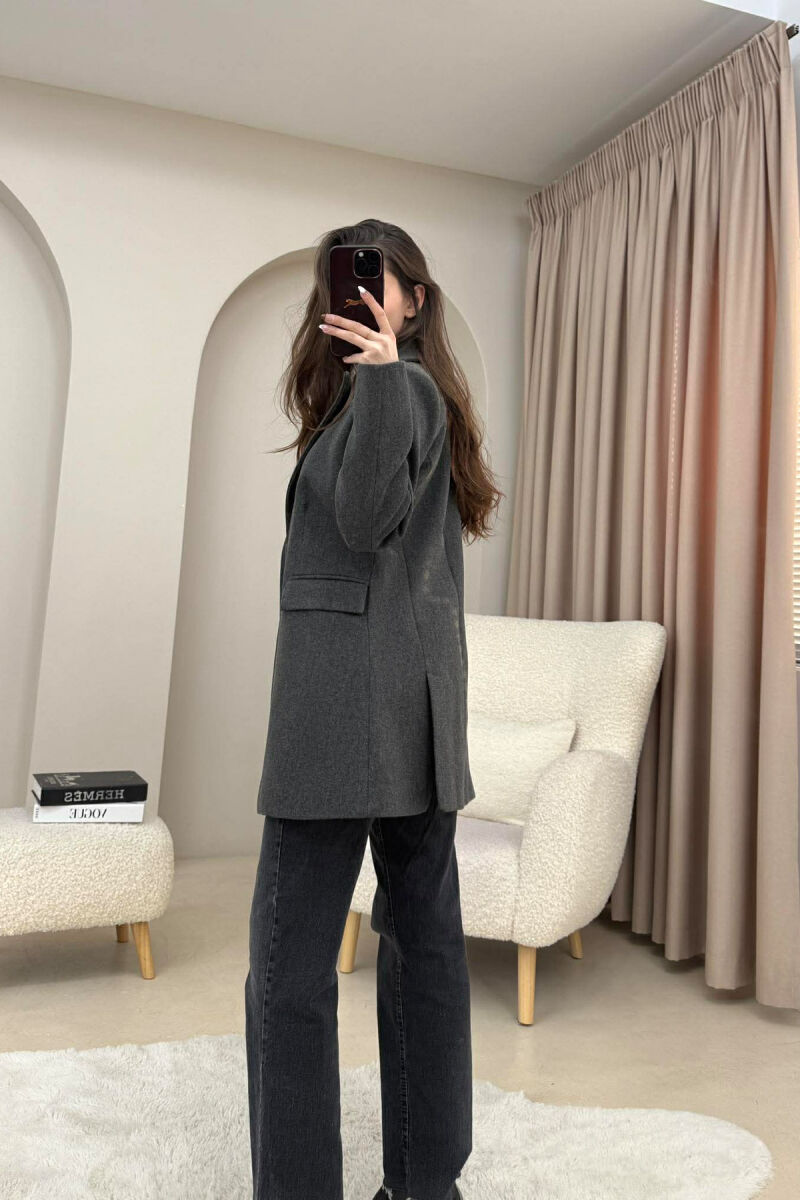 ONE COLOR ONE BUTTON SIMPLE WOMAN JACKET DARK GREY/GEE - 4