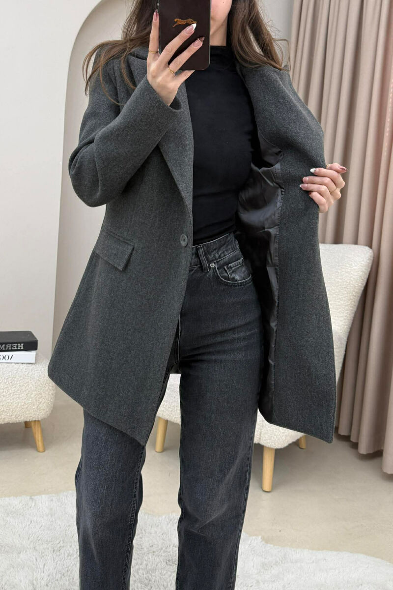 ONE COLOR ONE BUTTON SIMPLE WOMAN JACKET DARK GREY/GEE - 3