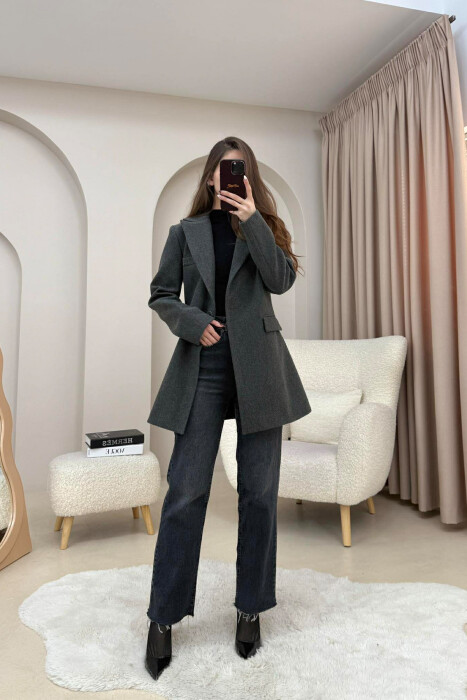 ONE COLOR ONE BUTTON SIMPLE WOMAN JACKET DARK GREY/GEE - 5