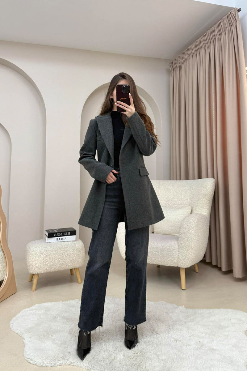 ONE COLOR ONE BUTTON SIMPLE WOMAN JACKET DARK GREY/GEE - 5