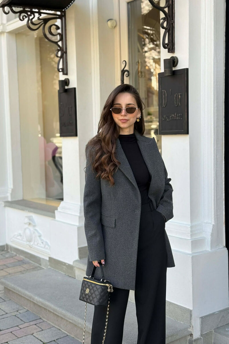 ONE COLOR ONE BUTTON SIMPLE WOMAN JACKET DARK GREY/GEE - 3