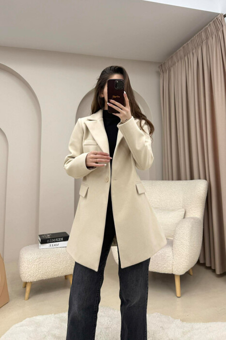 ONE COLOR ONE BUTTON SIMPLE WOMAN JACKET LIGHT BEIGE/BZHZB 