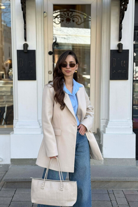 ONE COLOR ONE BUTTON SIMPLE WOMAN JACKET LIGHT BEIGE/BZHZB 