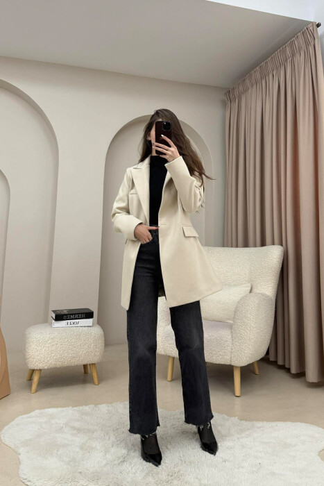 ONE COLOR ONE BUTTON SIMPLE WOMAN JACKET LIGHT BEIGE/BZHZB - 2