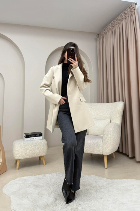 ONE COLOR ONE BUTTON SIMPLE WOMAN JACKET LIGHT BEIGE/BZHZB - 4