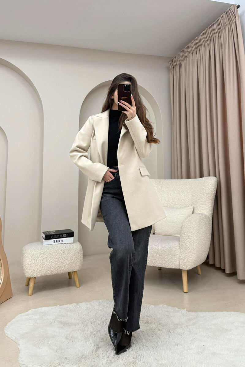 ONE COLOR ONE BUTTON SIMPLE WOMAN JACKET LIGHT BEIGE/BZHZB - 4