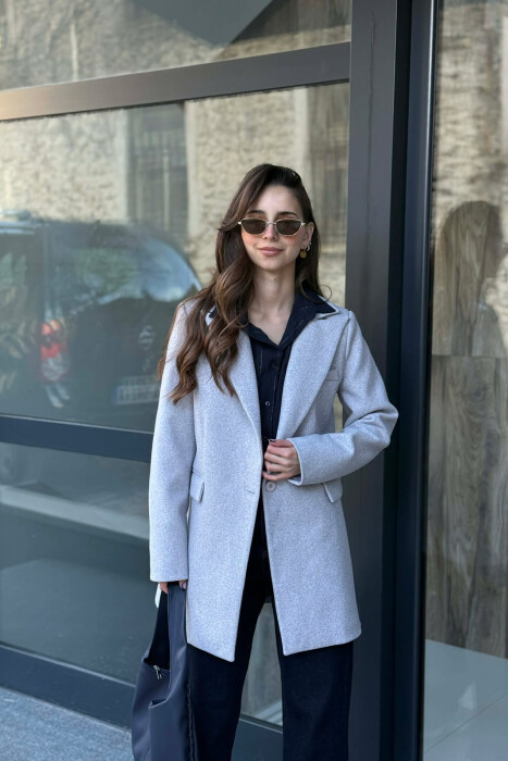ONE COLOR ONE BUTTON SIMPLE WOMAN JACKET LIGHT GREY/GZ 