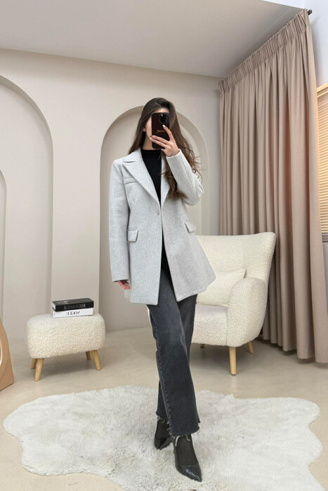 ONE COLOR ONE BUTTON SIMPLE WOMAN JACKET LIGHT GREY/GZ - 4