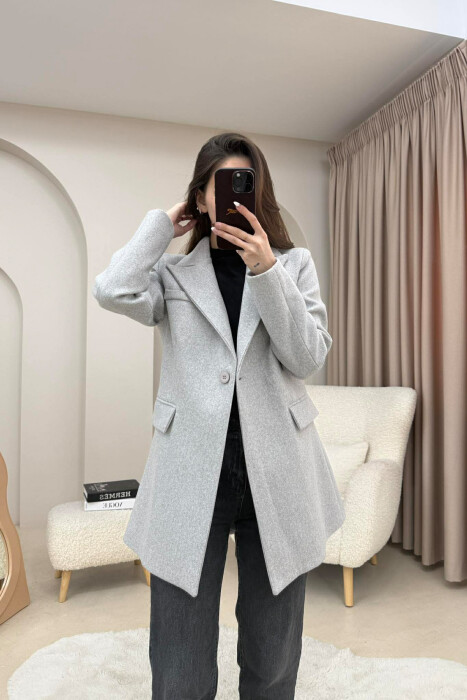ONE COLOR ONE BUTTON SIMPLE WOMAN JACKET LIGHT GREY/GZ - 1