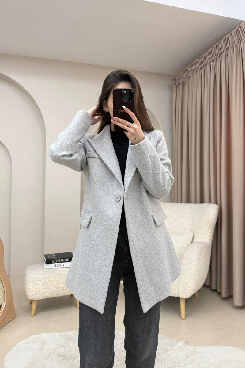 ONE COLOR ONE BUTTON SIMPLE WOMAN JACKET LIGHT GREY/GZ - 1