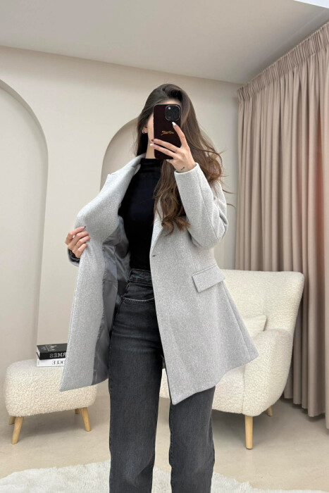 ONE COLOR ONE BUTTON SIMPLE WOMAN JACKET LIGHT GREY/GZ - 3