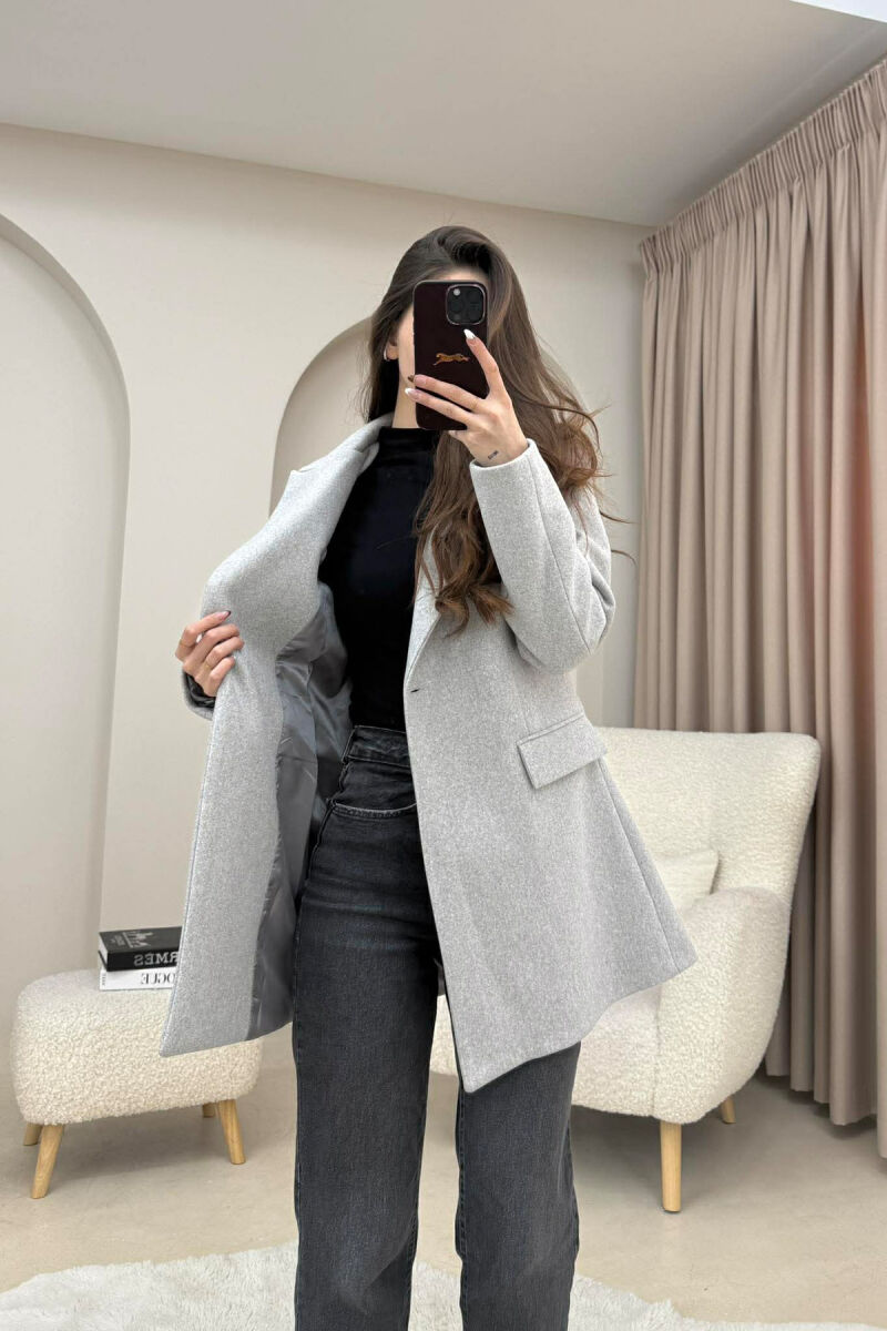 ONE COLOR ONE BUTTON SIMPLE WOMAN JACKET LIGHT GREY/GZ - 3