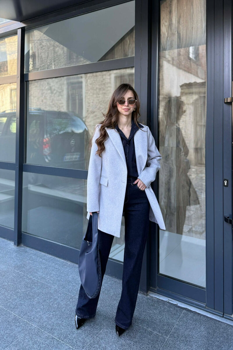 ONE COLOR ONE BUTTON SIMPLE WOMAN JACKET LIGHT GREY/GZ - 2