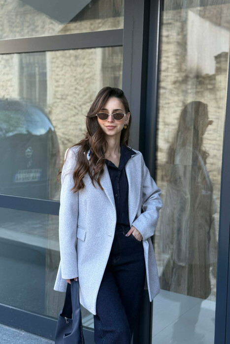 ONE COLOR ONE BUTTON SIMPLE WOMAN JACKET LIGHT GREY/GZ - 3