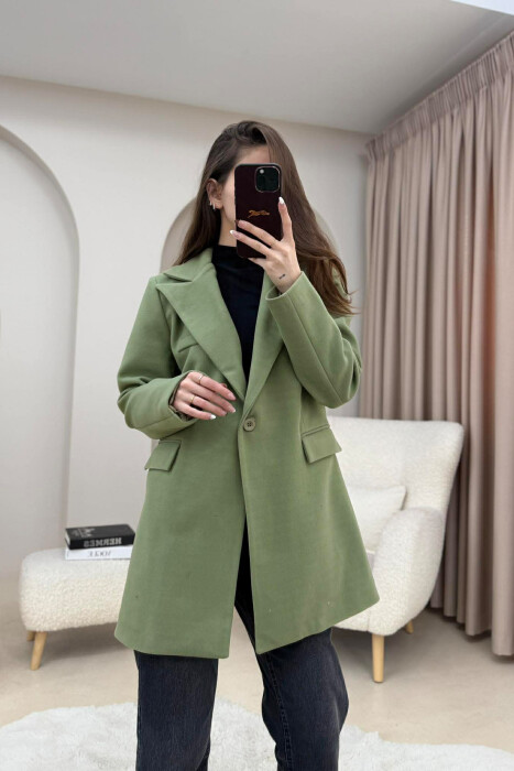 ONE COLOR ONE BUTTON SIMPLE WOMAN JACKET OLIVE/ULLI 