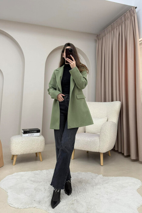 ONE COLOR ONE BUTTON SIMPLE WOMAN JACKET OLIVE/ULLI - 2