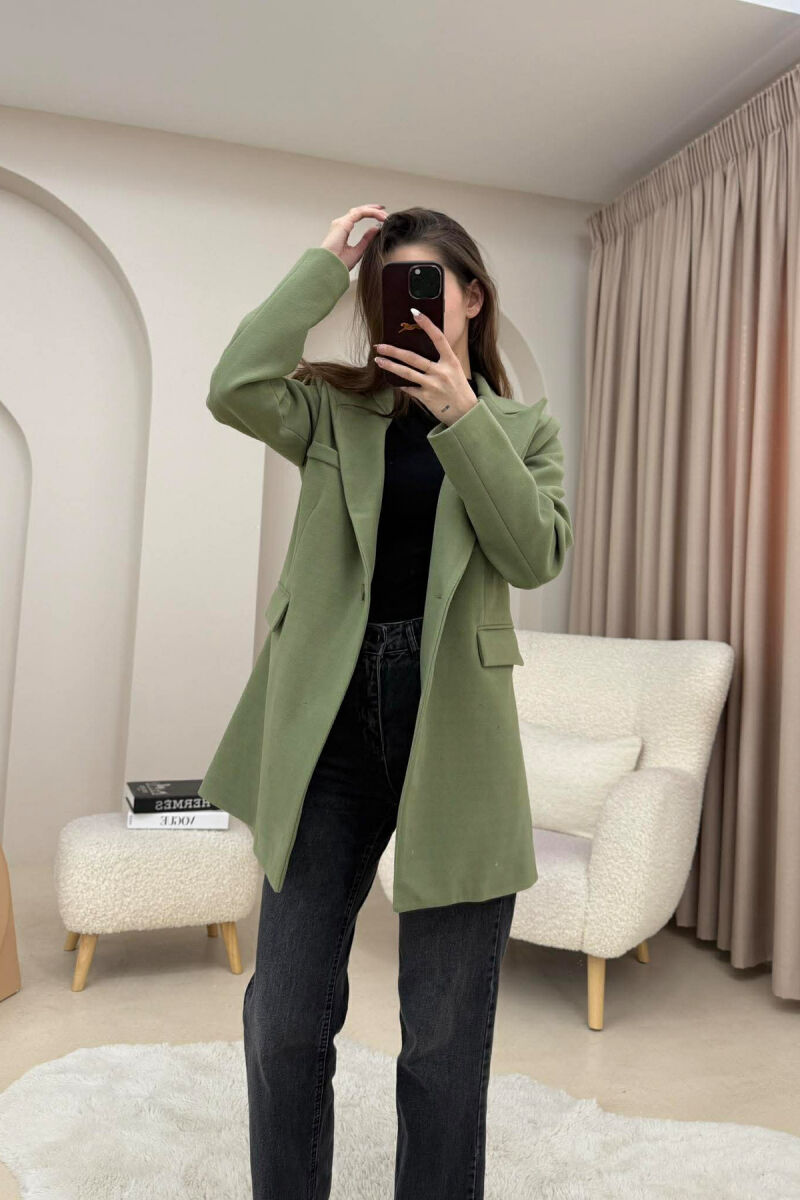 ONE COLOR ONE BUTTON SIMPLE WOMAN JACKET OLIVE/ULLI - 3