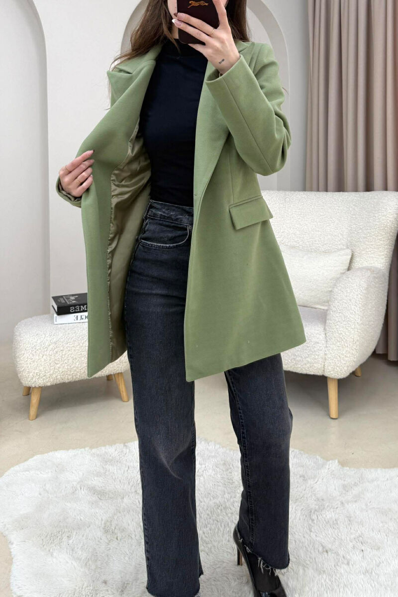 ONE COLOR ONE BUTTON SIMPLE WOMAN JACKET OLIVE/ULLI - 5