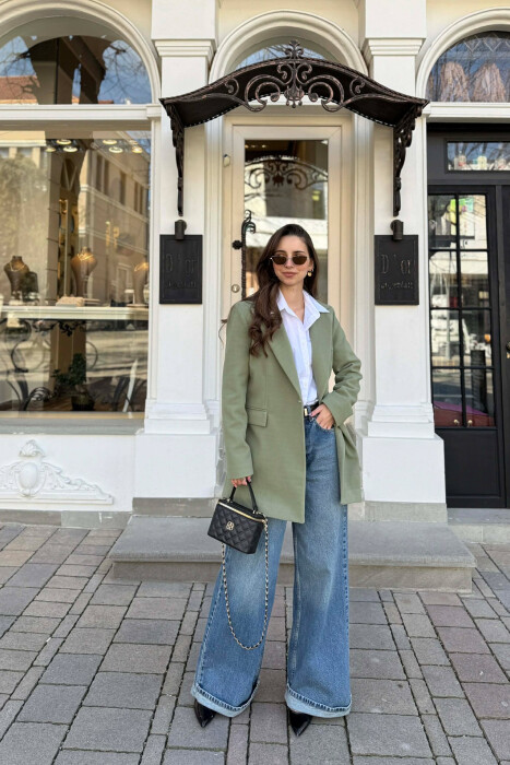 ONE COLOR ONE BUTTON SIMPLE WOMAN JACKET OLIVE/ULLI - 2