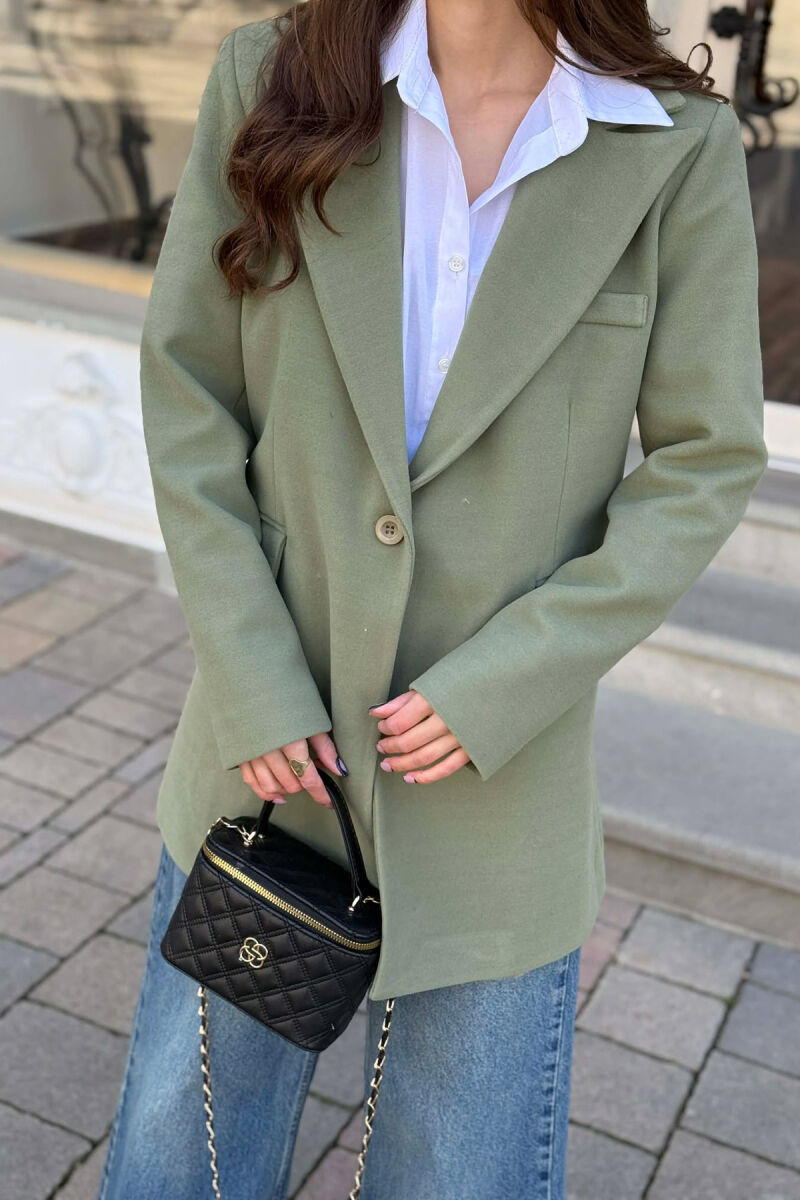 ONE COLOR ONE BUTTON SIMPLE WOMAN JACKET OLIVE/ULLI - 4