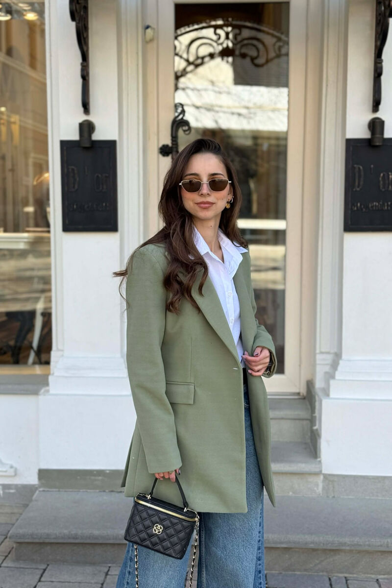 ONE COLOR ONE BUTTON SIMPLE WOMAN JACKET OLIVE/ULLI - 3