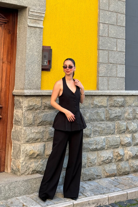 ONE COLOR OPEN BACK VEST + TROUSERS WOMAN SET BLACK/ E ZEZE - 2