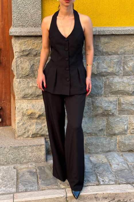 ONE COLOR OPEN BACK VEST + TROUSERS WOMAN SET BLACK/ E ZEZE - 4