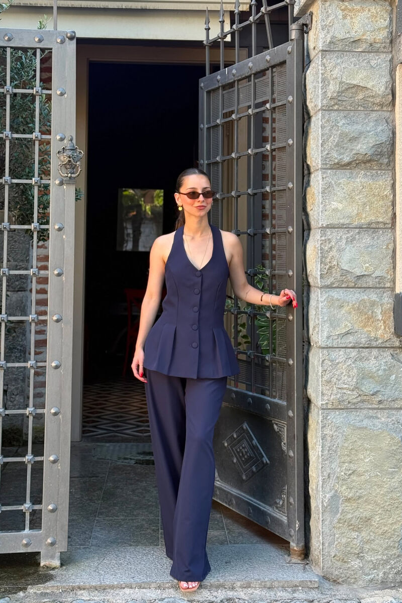 ONE COLOR OPEN BACK VEST + TROUSERS WOMAN SET BLUE/BLU - 2