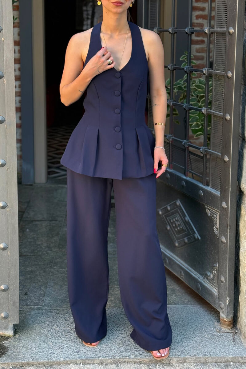 ONE COLOR OPEN BACK VEST + TROUSERS WOMAN SET BLUE/BLU - 3