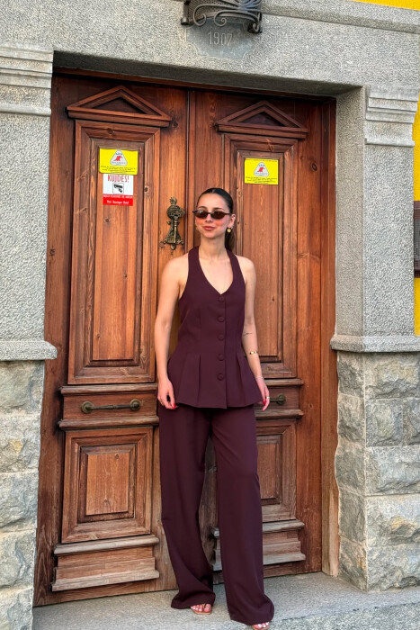 SET NJE NGJYRESH JELEK ME KURRIZ TE HAPUR + PANTALLONA PER FEMRA NE NGJYRE VISHNJE 