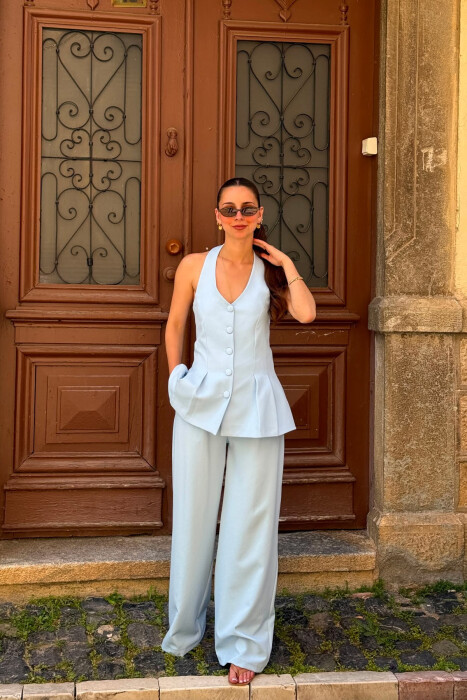 ONE COLOR OPEN BACK VEST + TROUSERS WOMAN SET LIGHTBLUE/BZ - 5