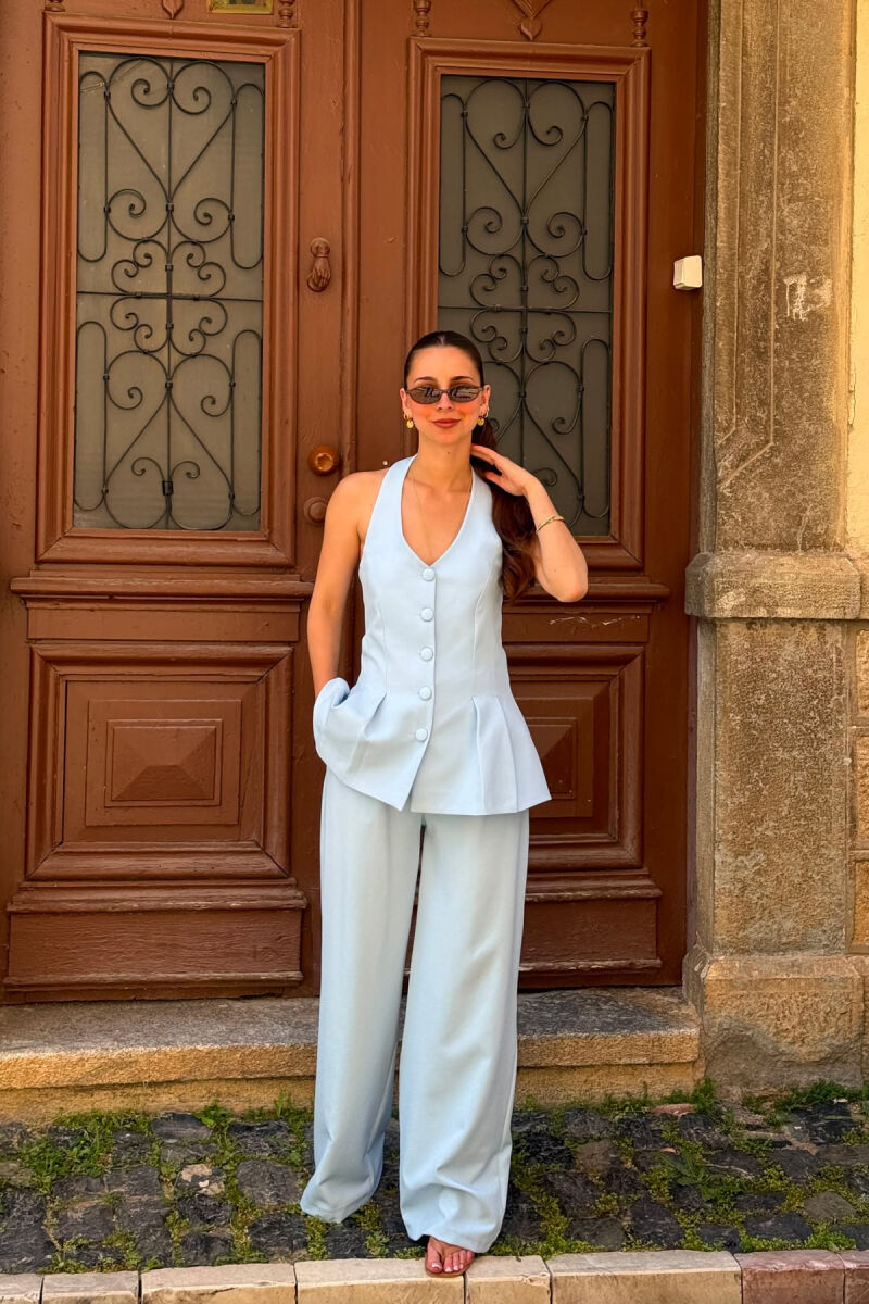 ONE COLOR OPEN BACK VEST + TROUSERS WOMAN SET LIGHTBLUE/BZ - 5