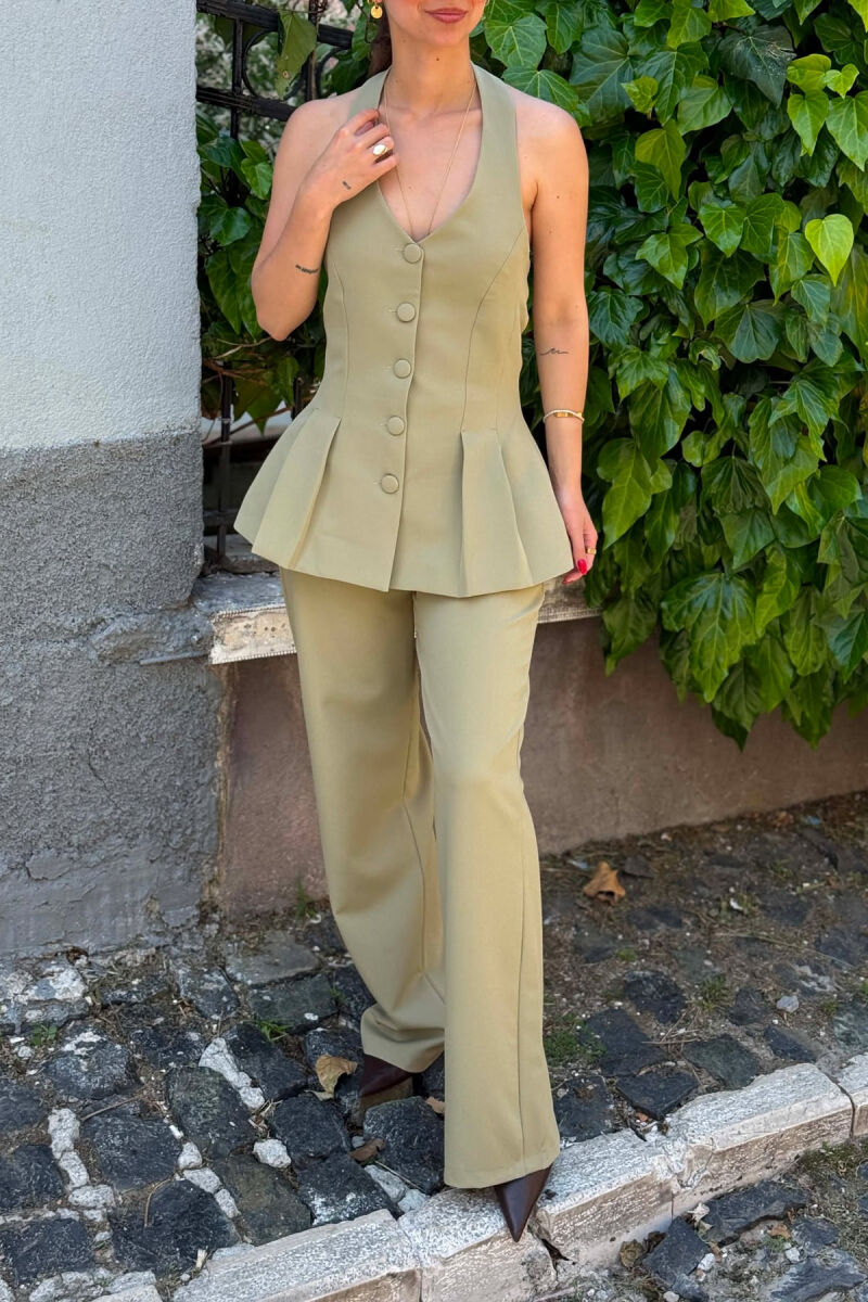 ONE COLOR OPEN BACK VEST + TROUSERS WOMAN SET MINT/MENTE - 2