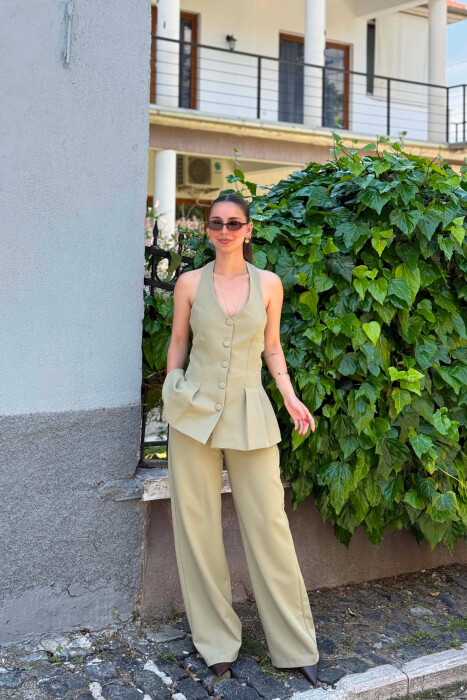ONE COLOR OPEN BACK VEST + TROUSERS WOMAN SET MINT/MENTE - 4