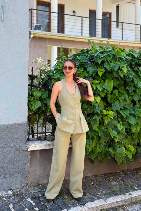 ONE COLOR OPEN BACK VEST + TROUSERS WOMAN SET MINT/MENTE - 5