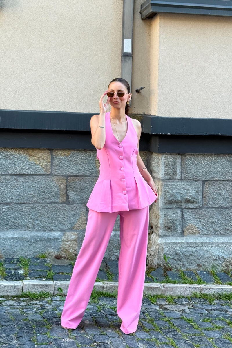 ONE COLOR OPEN BACK VEST + TROUSERS WOMAN SET PINK/ROZE - 3