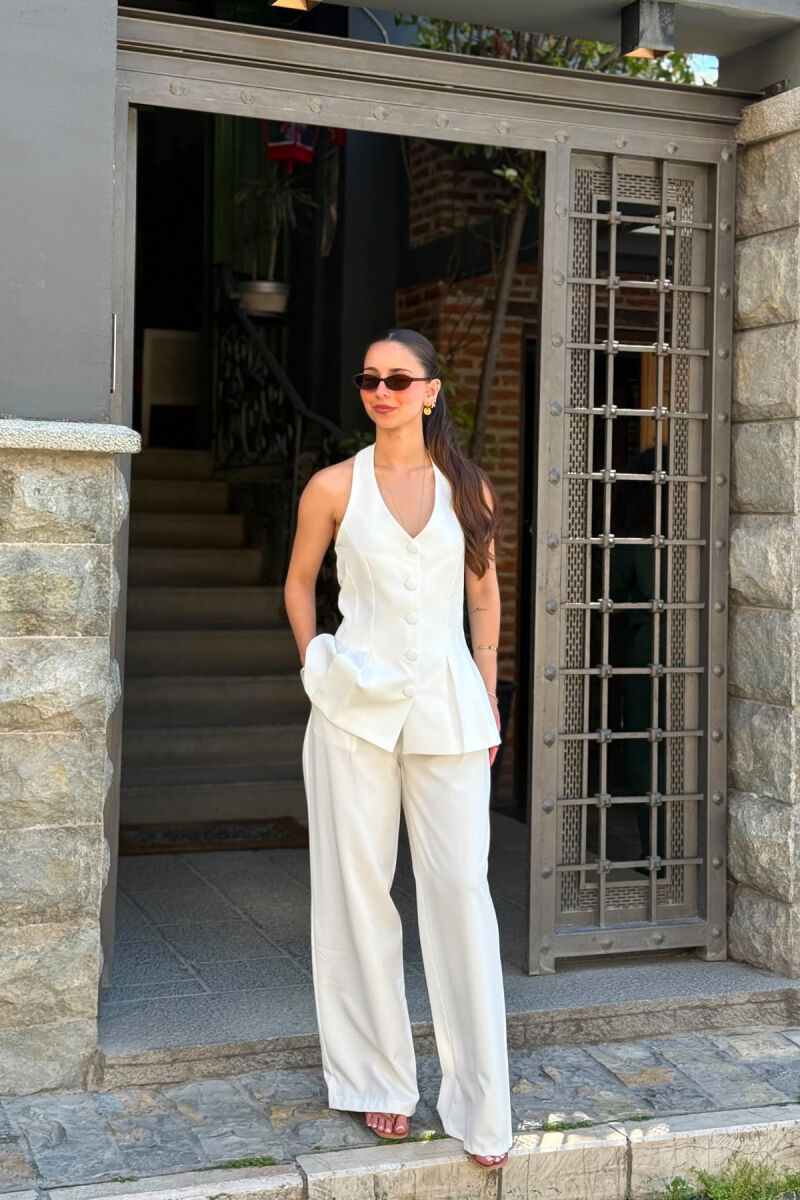 ONE COLOR OPEN BACK VEST + TROUSERS WOMAN SET WHITE-E BARDHE - 1