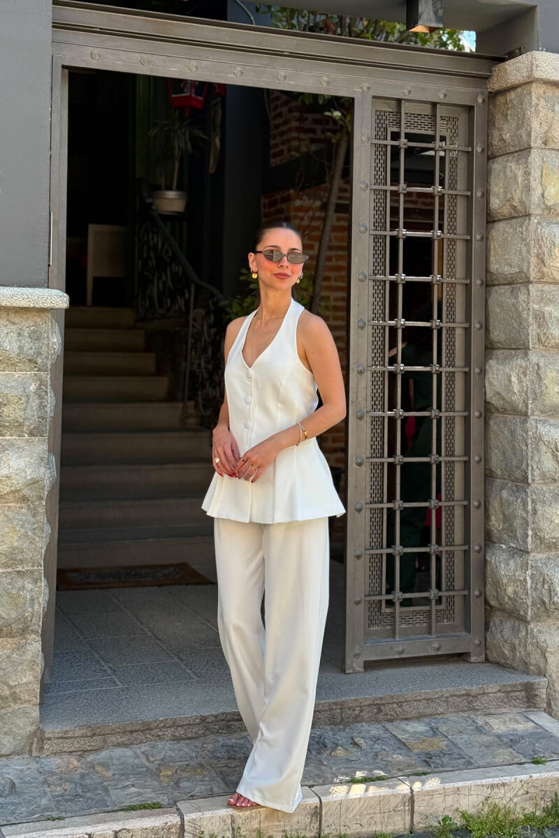 ONE COLOR OPEN BACK VEST + TROUSERS WOMAN SET WHITE-E BARDHE - 3
