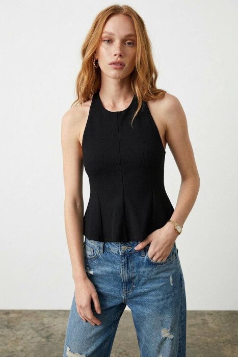 ONE COLOR OPEN BACK WOMAN TANK TOP BLACK/ E ZEZE TANK TOPS BS-8353